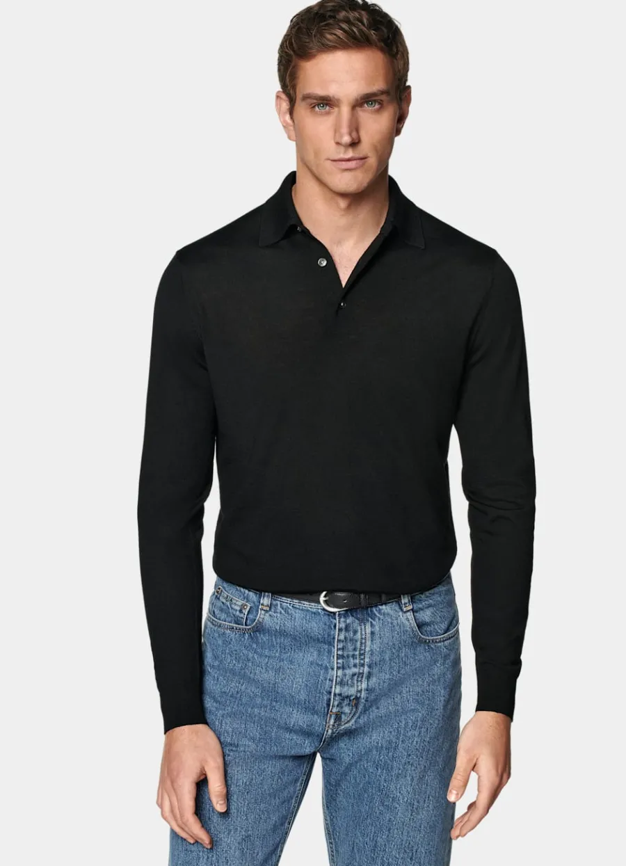 New Merino Poloshirt Langarm schwarz Poloshirts | Poloshirts