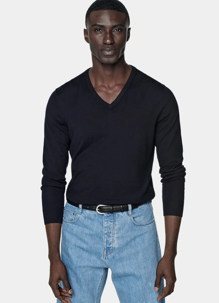 New Merino Pullover V-Ausschnitt Pullover Mit Rundhalskragen & V-Ausschnitt