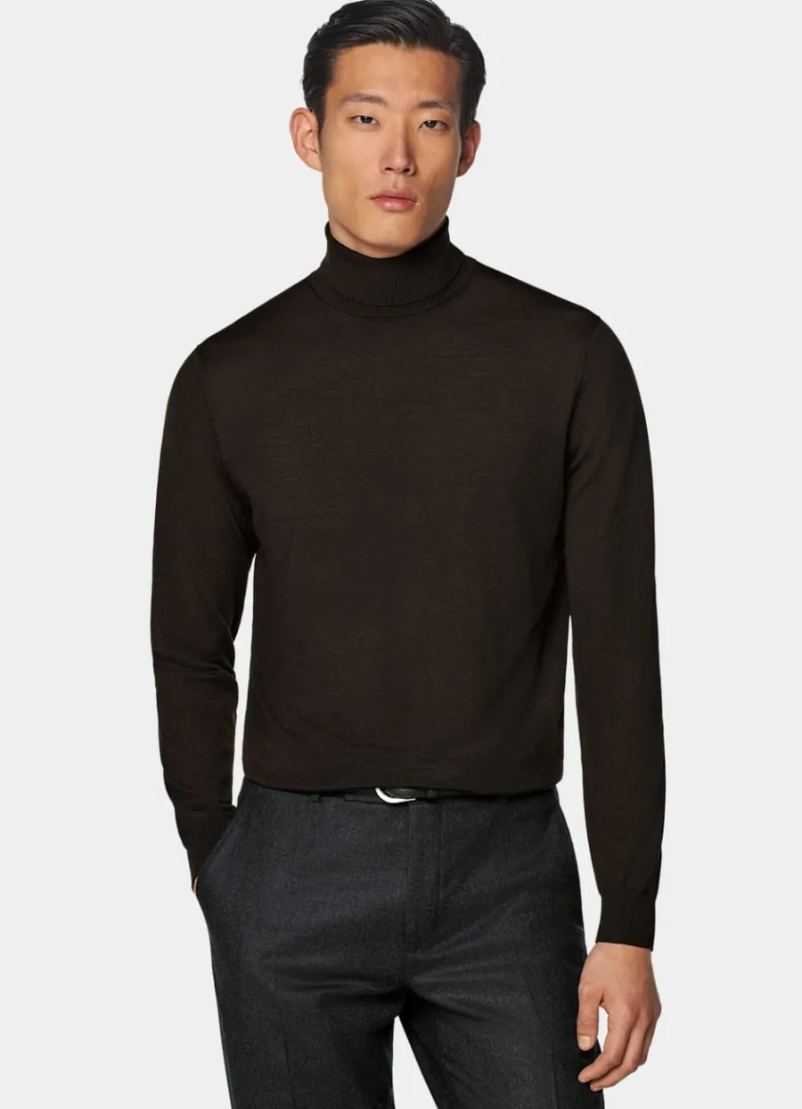 New Merino Rollkragenpullover dunkelbraun Rollkragenpullover