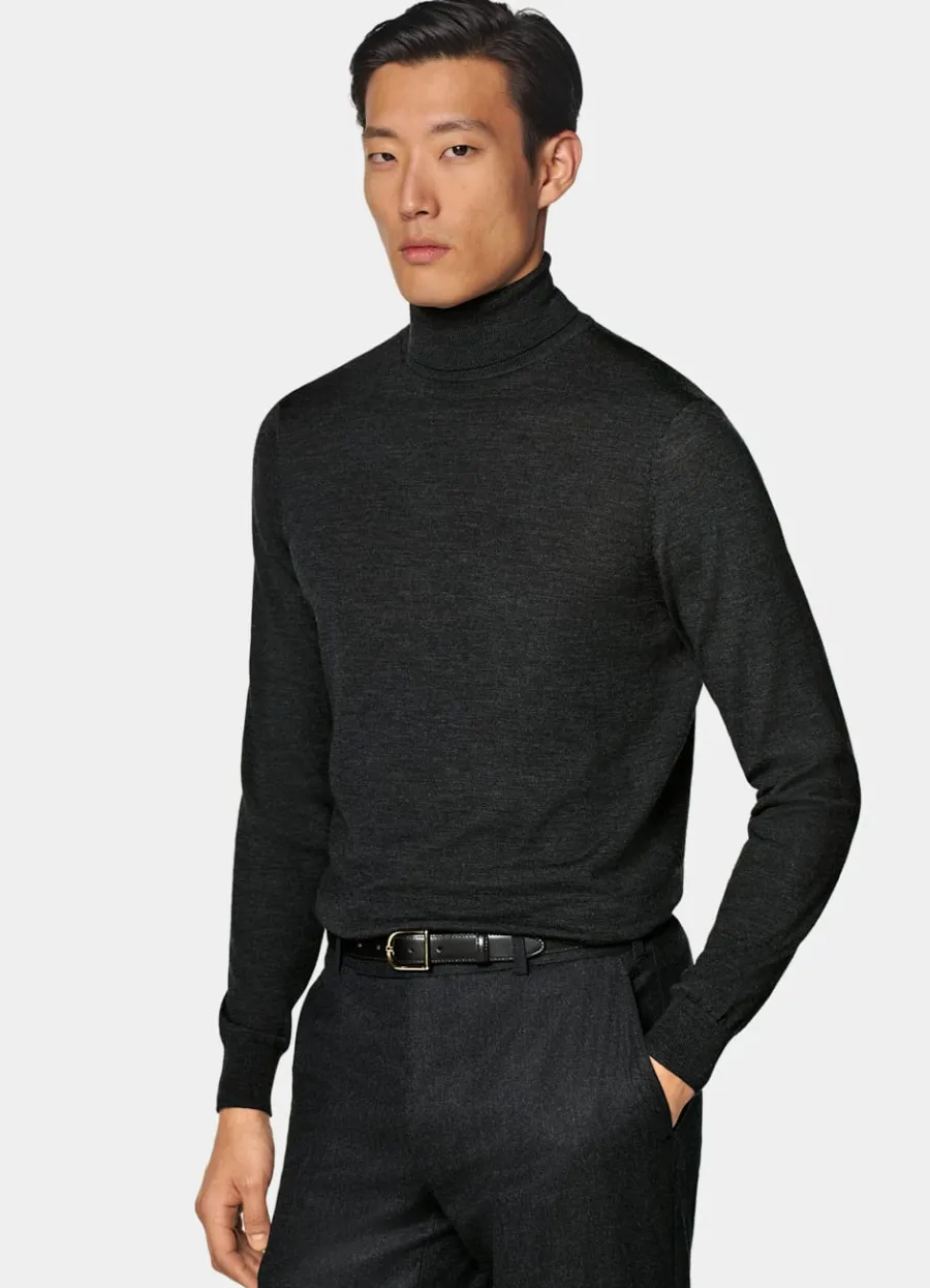 Cheap Merino Rollkragenpullover dunkelgrau Rollkragenpullover