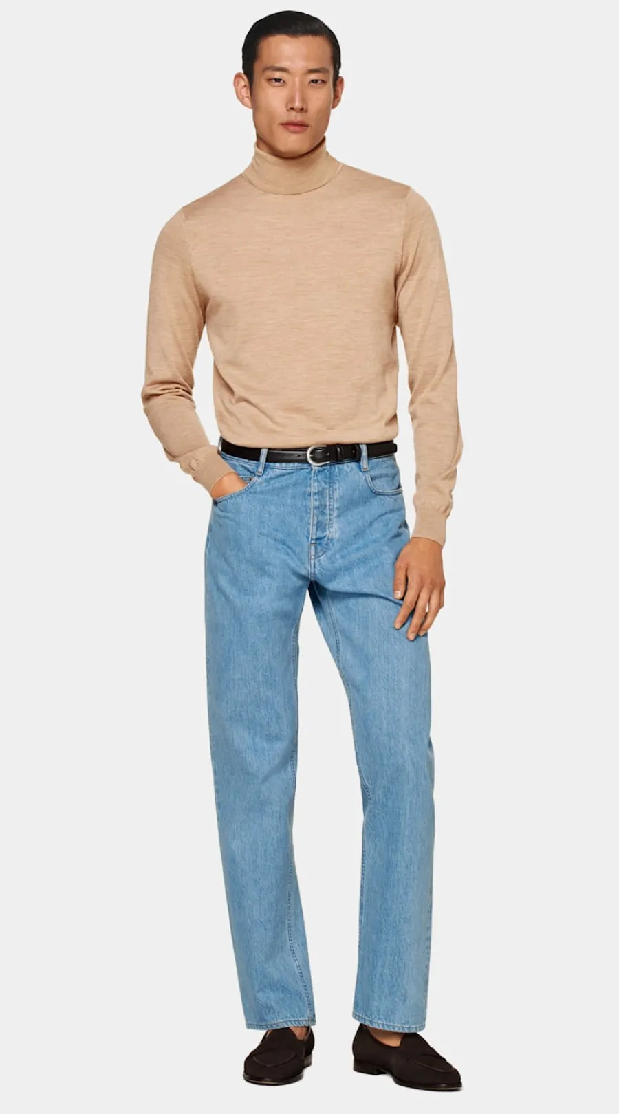 Clearance Merino Rollkragenpullover hellbraun Rollkragenpullover