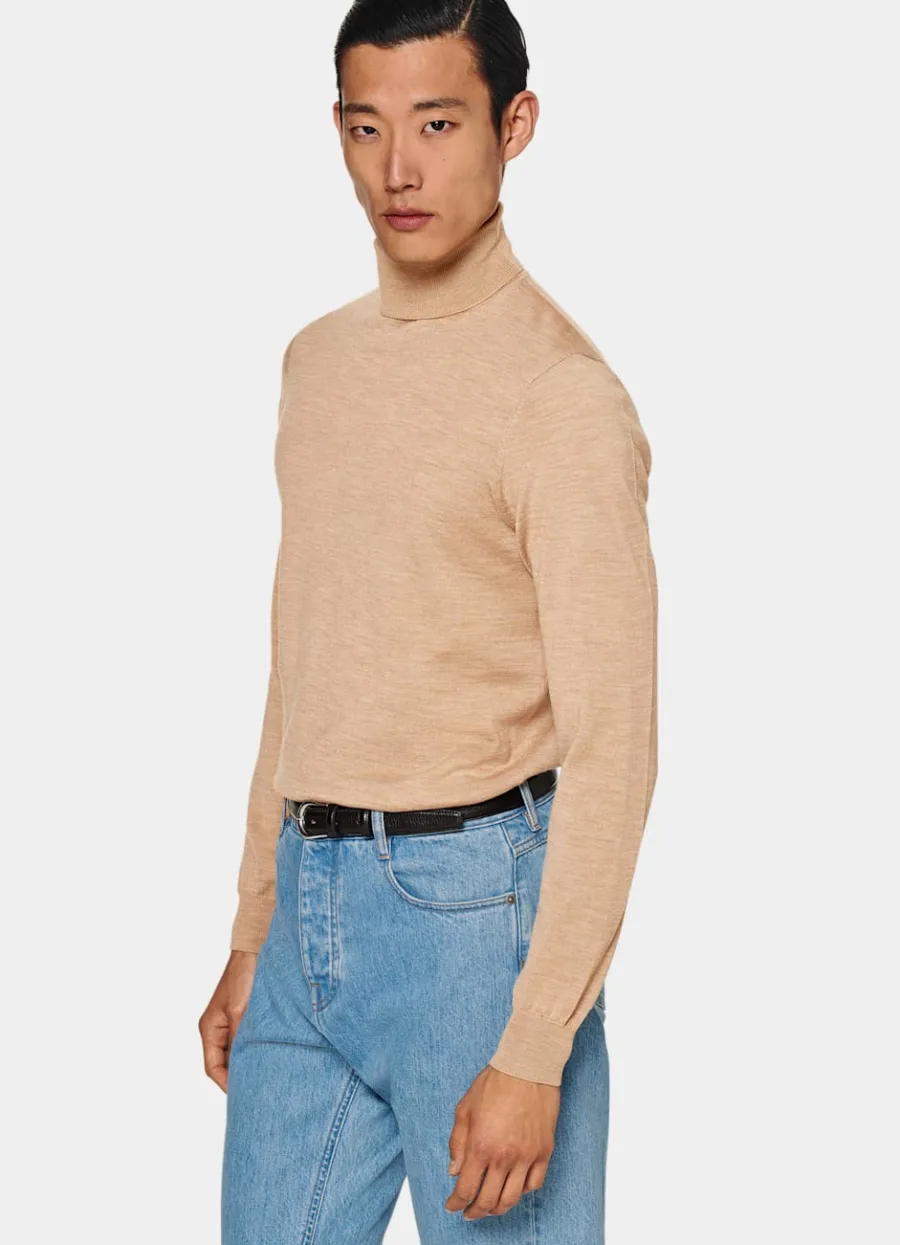 Clearance Merino Rollkragenpullover hellbraun Rollkragenpullover