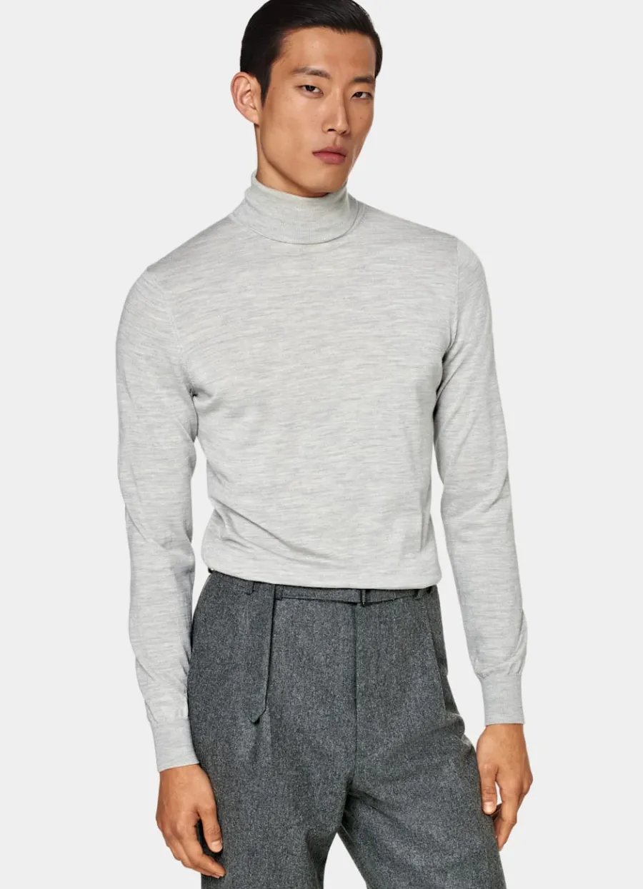 Outlet Merino Rollkragenpullover hellgrau Rollkragenpullover