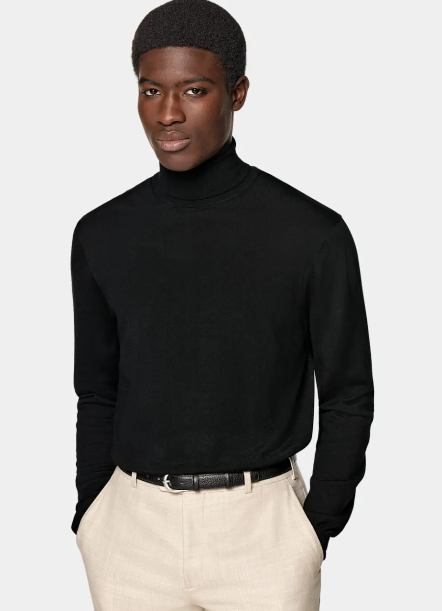 Outlet Merino Rollkragenpullover schwarz Rollkragenpullover