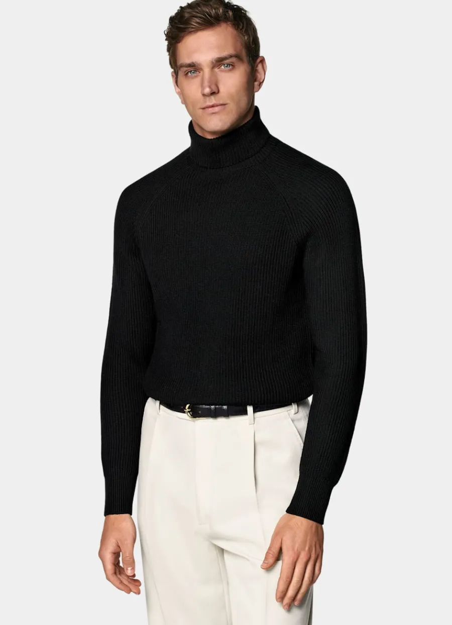 Best Sale Merino Rollkragenpullover schwarz Rippstrick Rollkragenpullover