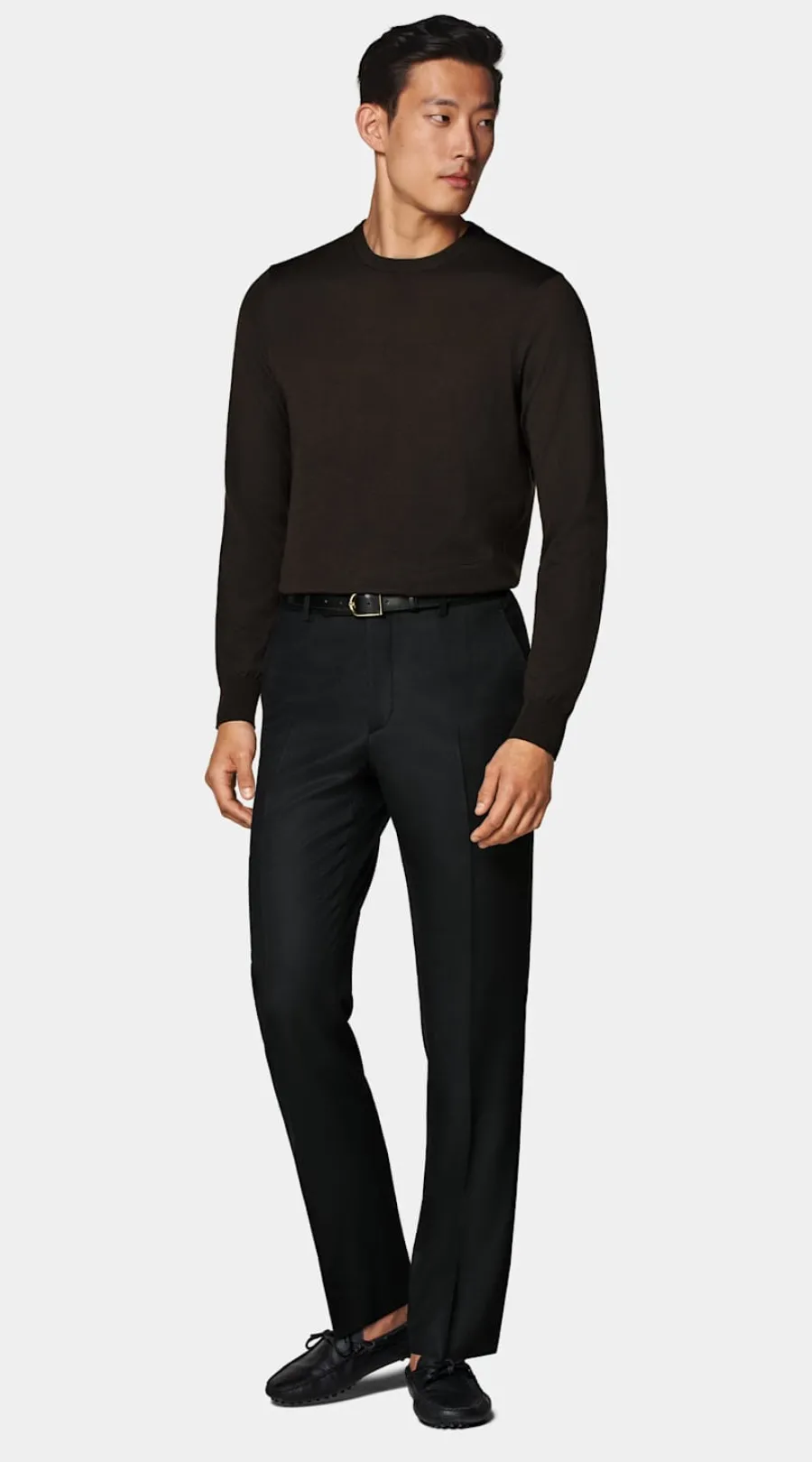 Hot Merino Rundhalspullover dunkelbraun Pullover Mit Rundhalskragen & V-Ausschnitt