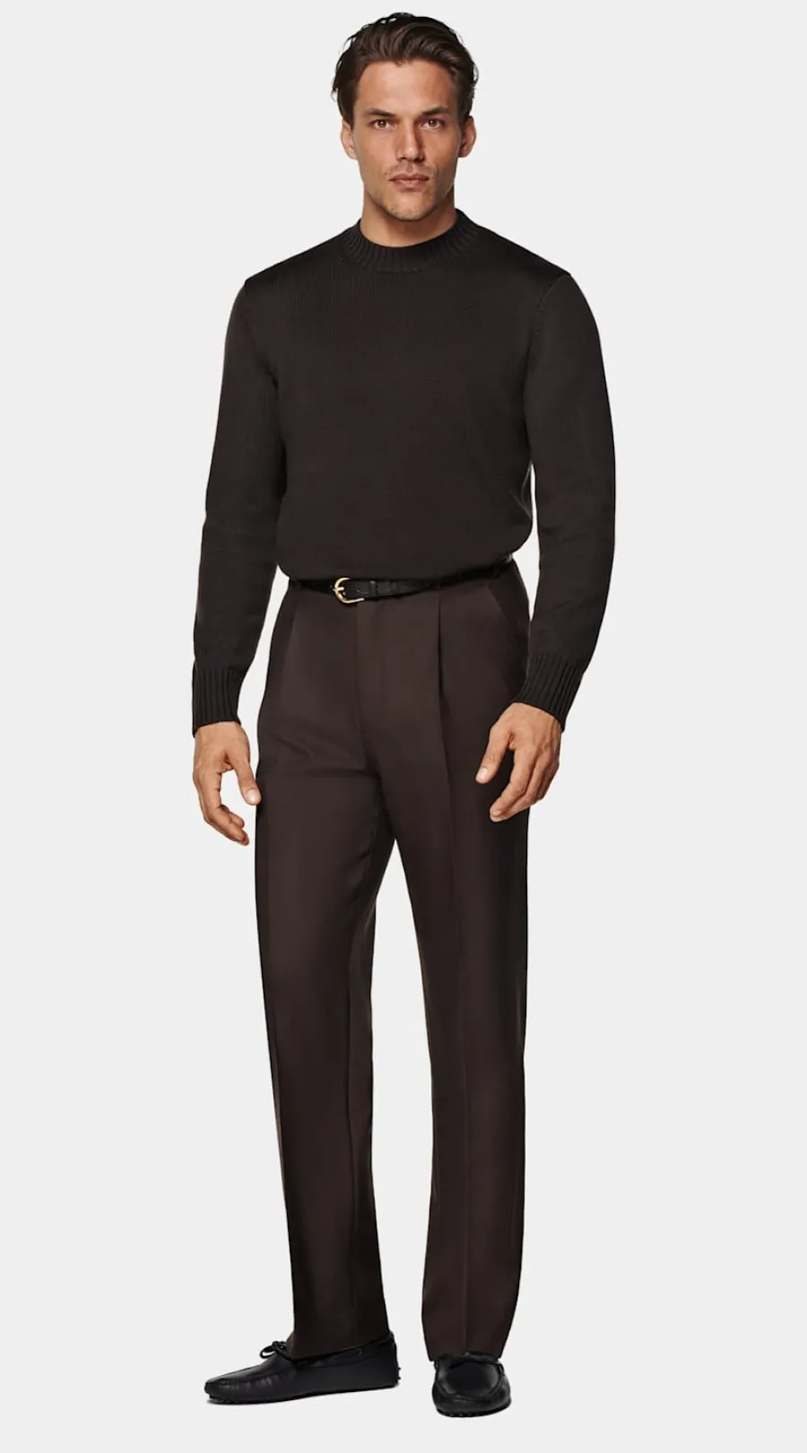 Store Merino Rundhalspullover dunkelbraun Pullover Mit Rundhalskragen & V-Ausschnitt
