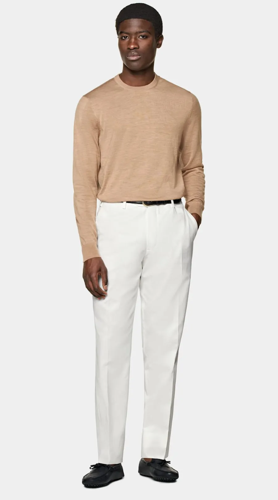 Clearance Merino Rundhalspullover hellbraun Pullover Mit Rundhalskragen & V-Ausschnitt