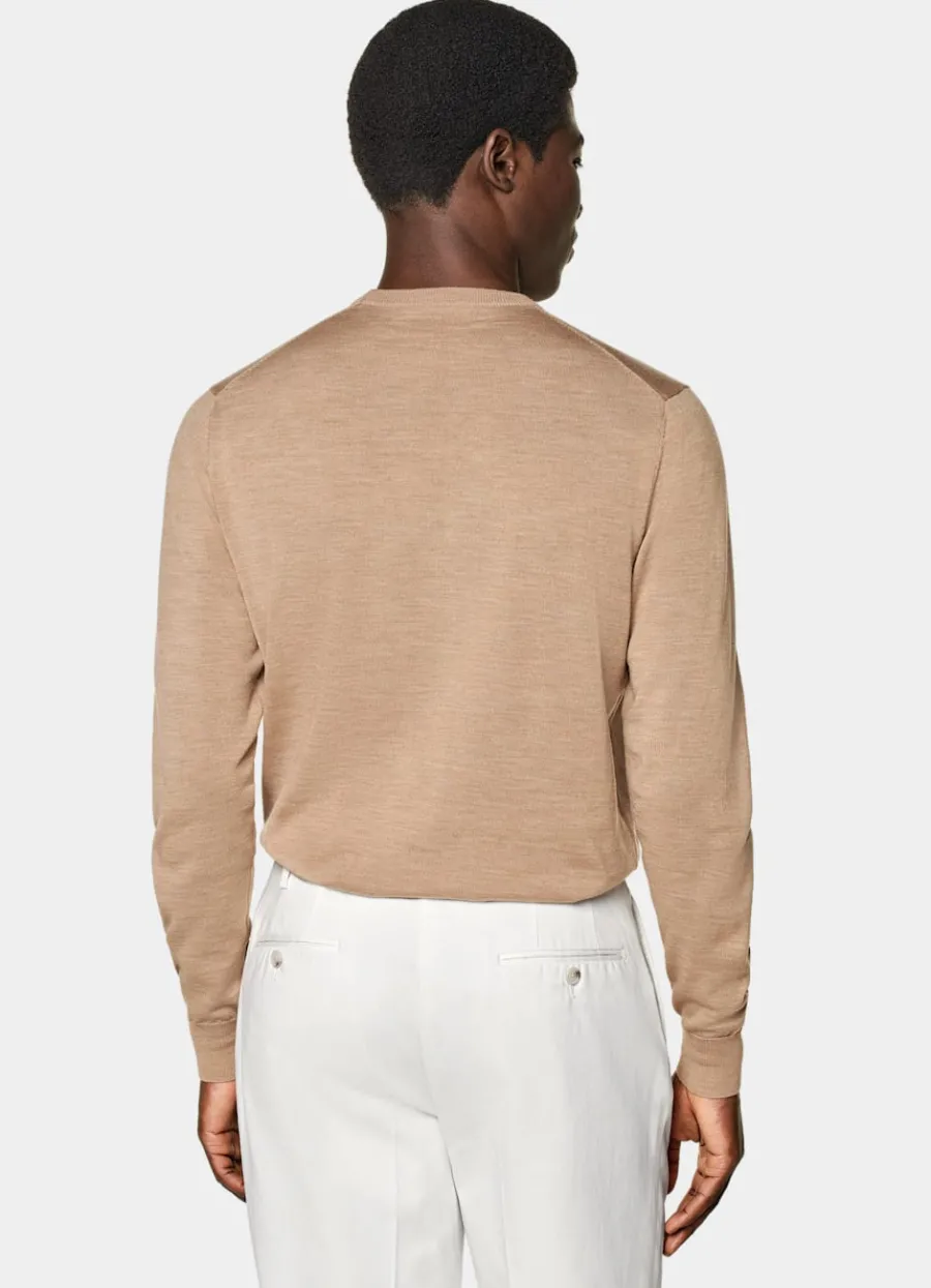 merino_rundhalspullover_hellbraun_4.webp Clearance Merino Rundhalspullover hellbraun Pullover Mit Rundhalskragen & V-Ausschnitt