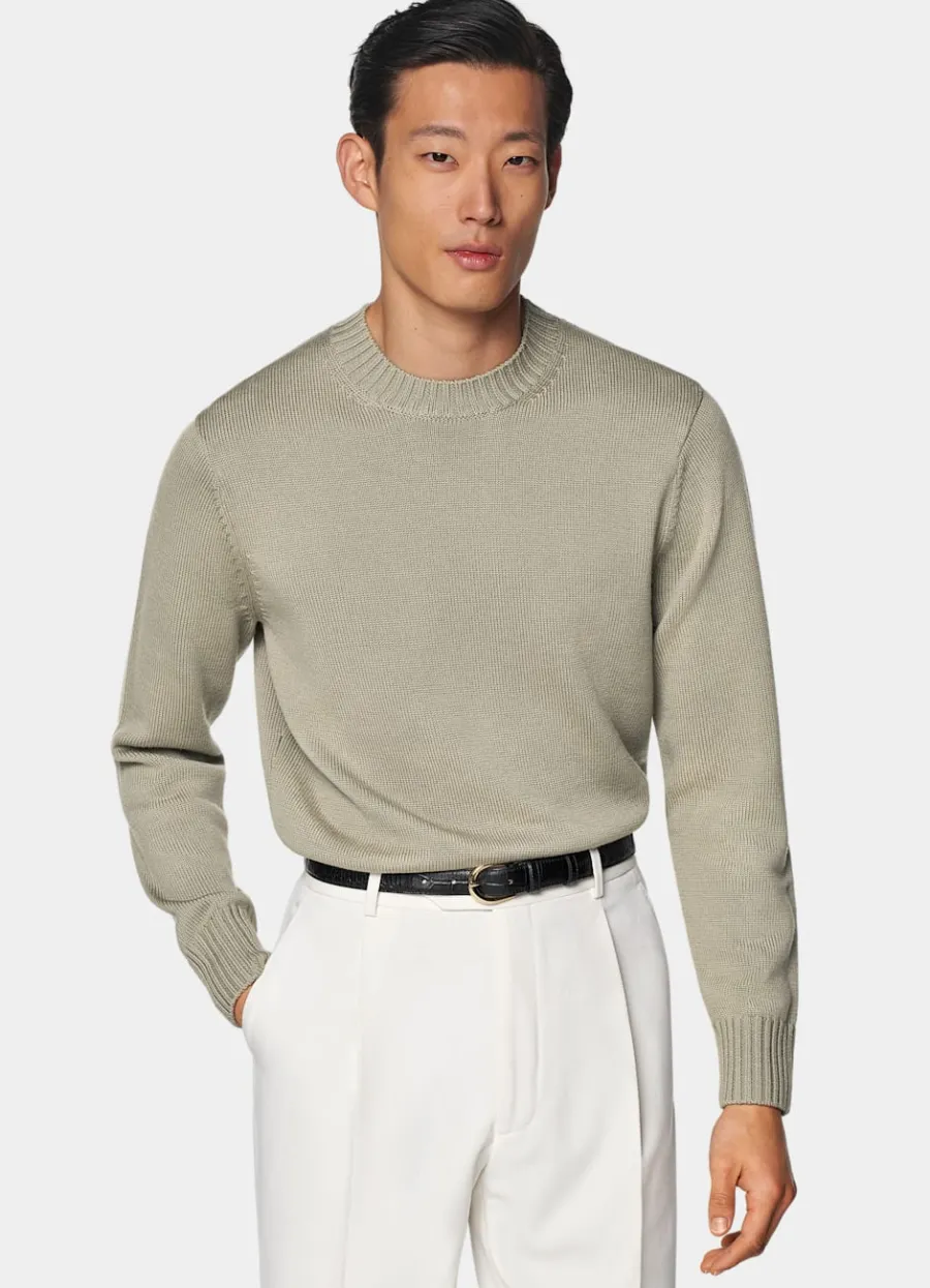Cheap Merino Rundhalspullover mittelgrün Pullover Mit Rundhalskragen & V-Ausschnitt
