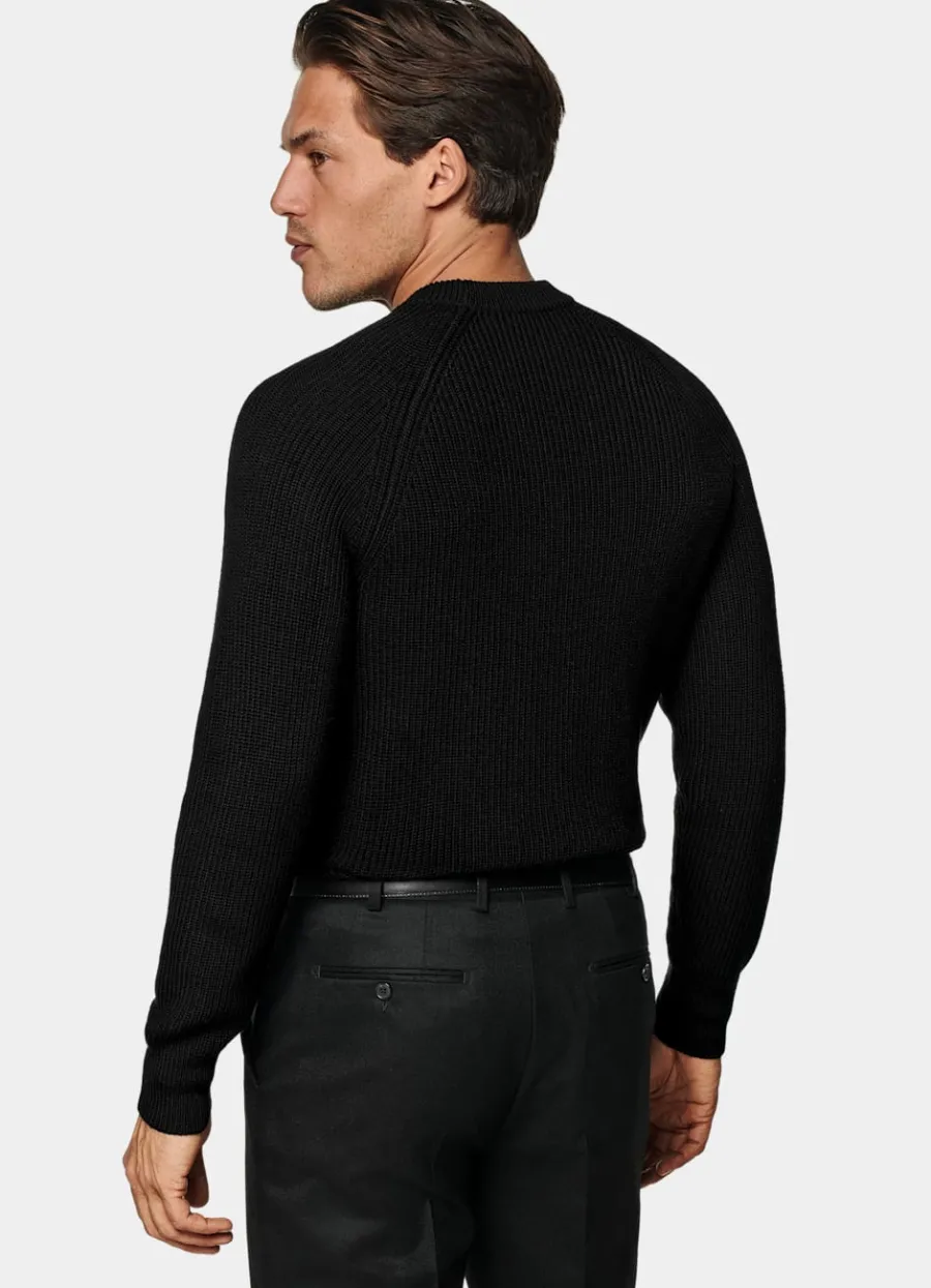 merino_rundhalspullover_schwarz_rippstrick_4.webp Clearance Merino Rundhalspullover schwarz Rippstrick Pullover Mit Rundhalskragen & V-Ausschnitt