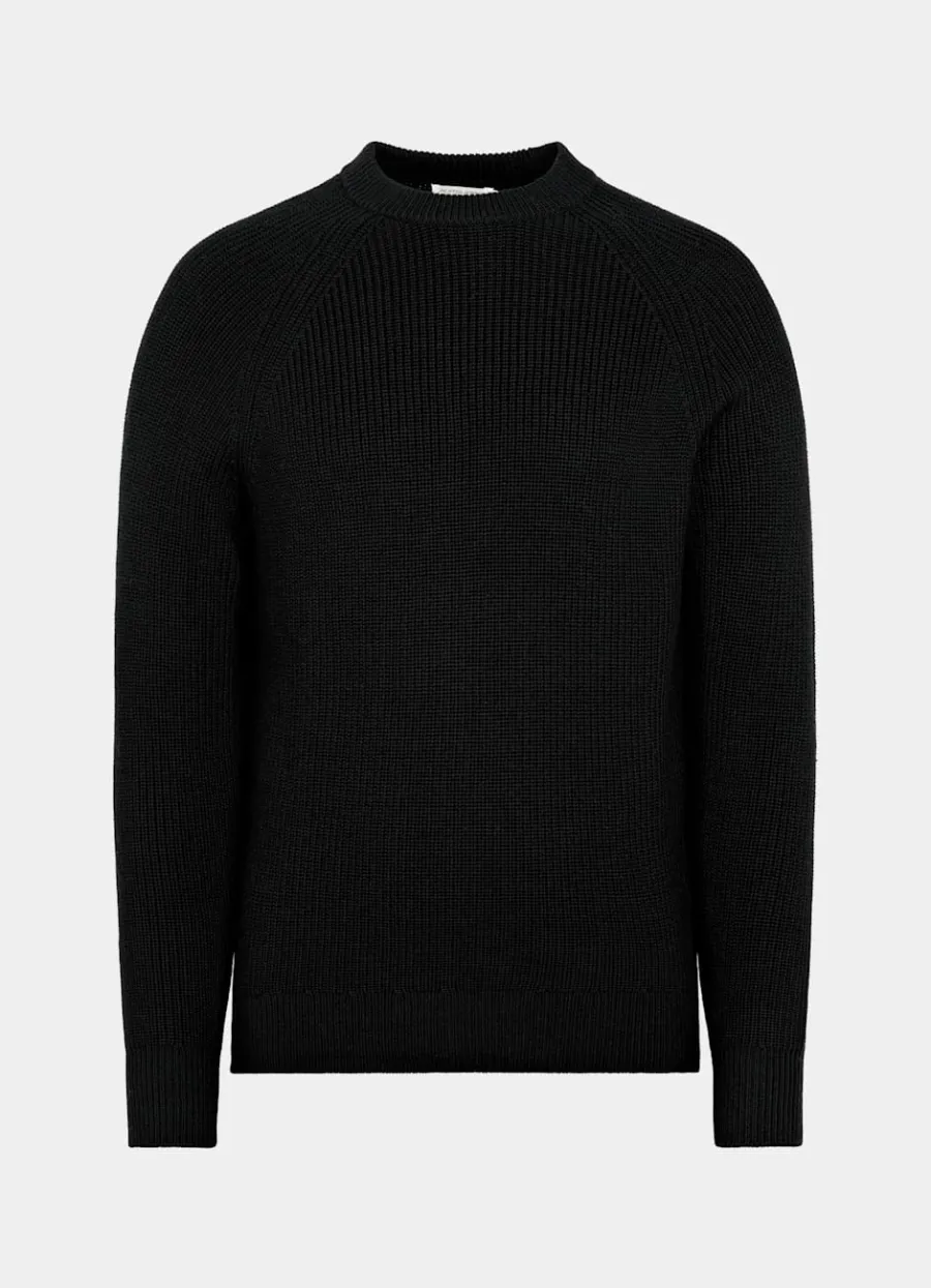 merino_rundhalspullover_schwarz_rippstrick_6.webp Clearance Merino Rundhalspullover schwarz Rippstrick Pullover Mit Rundhalskragen & V-Ausschnitt