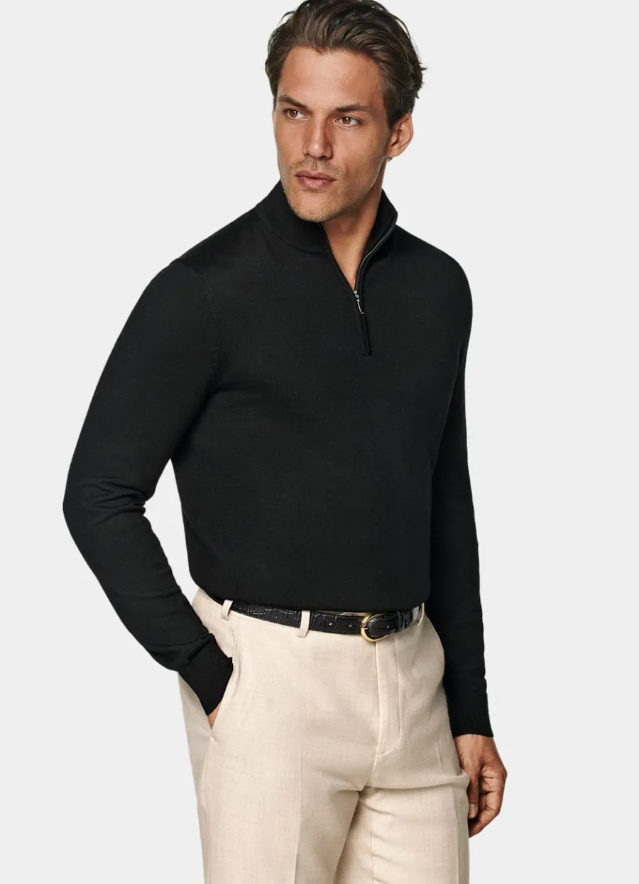Discount Merino schwarz Halber Reißverschluss Pullover Mit Reißverschluss