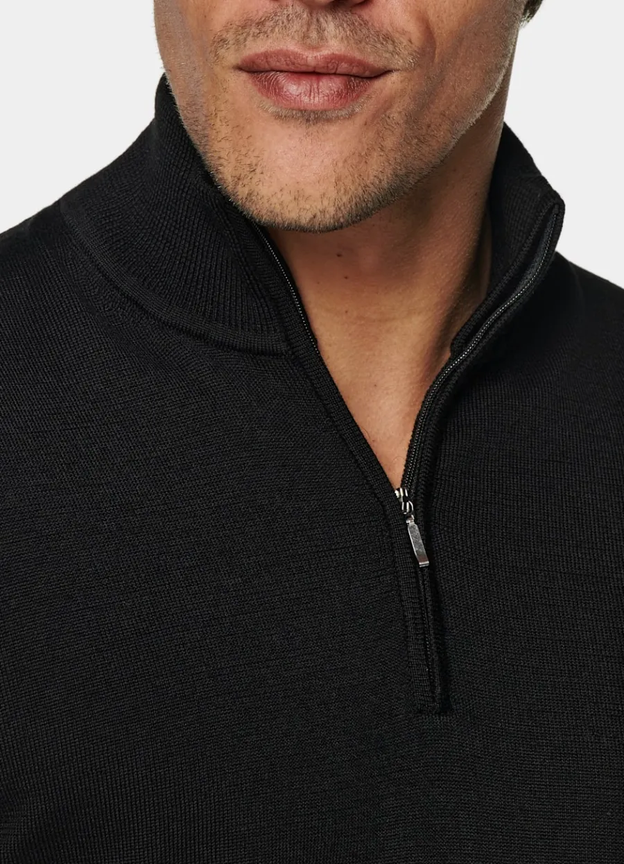 merino_schwarz_halber_reiverschluss_2.webp Discount Merino schwarz Halber Reißverschluss Pullover Mit Reißverschluss