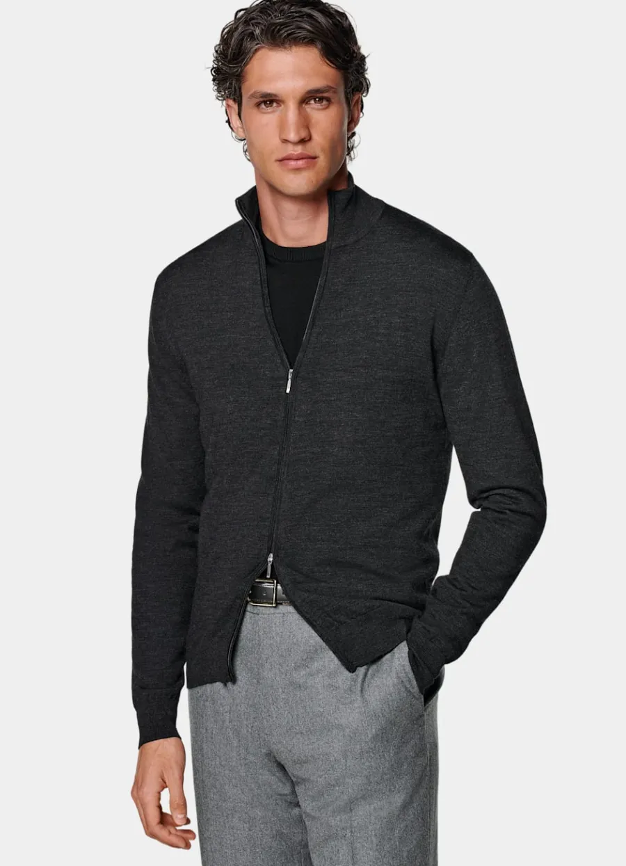 Shop Merino Zip-Cardigan dunkelgrau Pullover Mit Reißverschluss