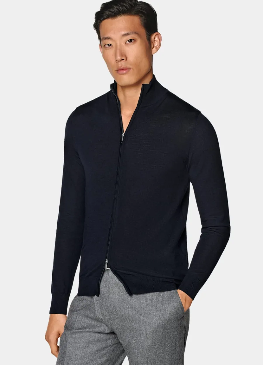 Fashion Merino Zip-Cardigan Pullover Mit Reißverschluss
