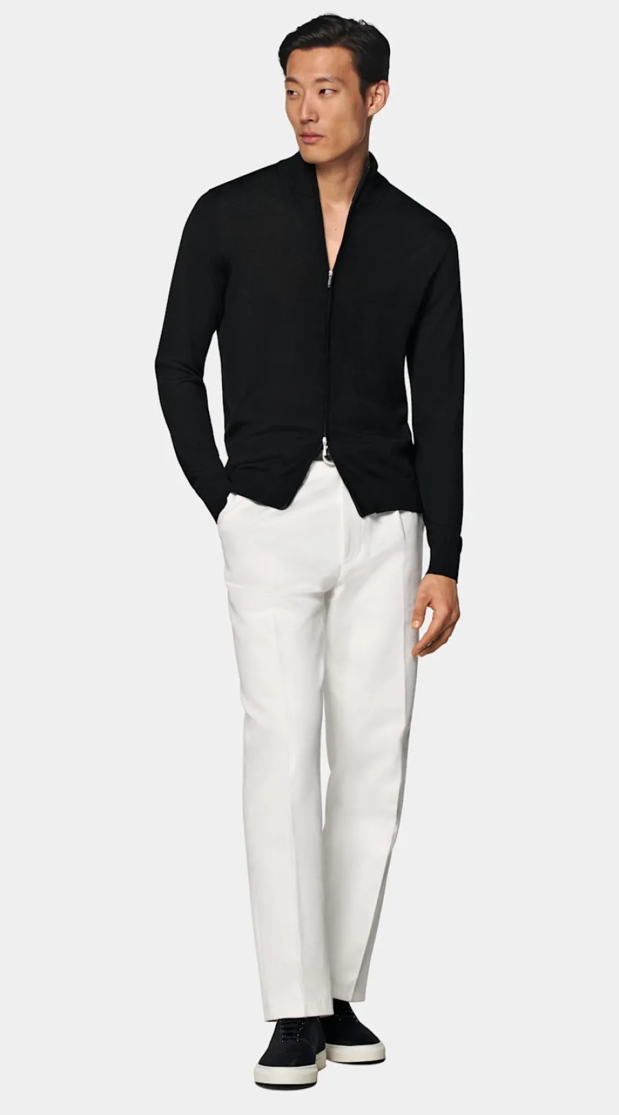 Best Sale Merino Zip-Cardigan schwarz Pullover Mit Reißverschluss