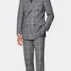 Shop Milano Anzug in mittelgrau kariertem Tailored Fit Moderne Anzüge