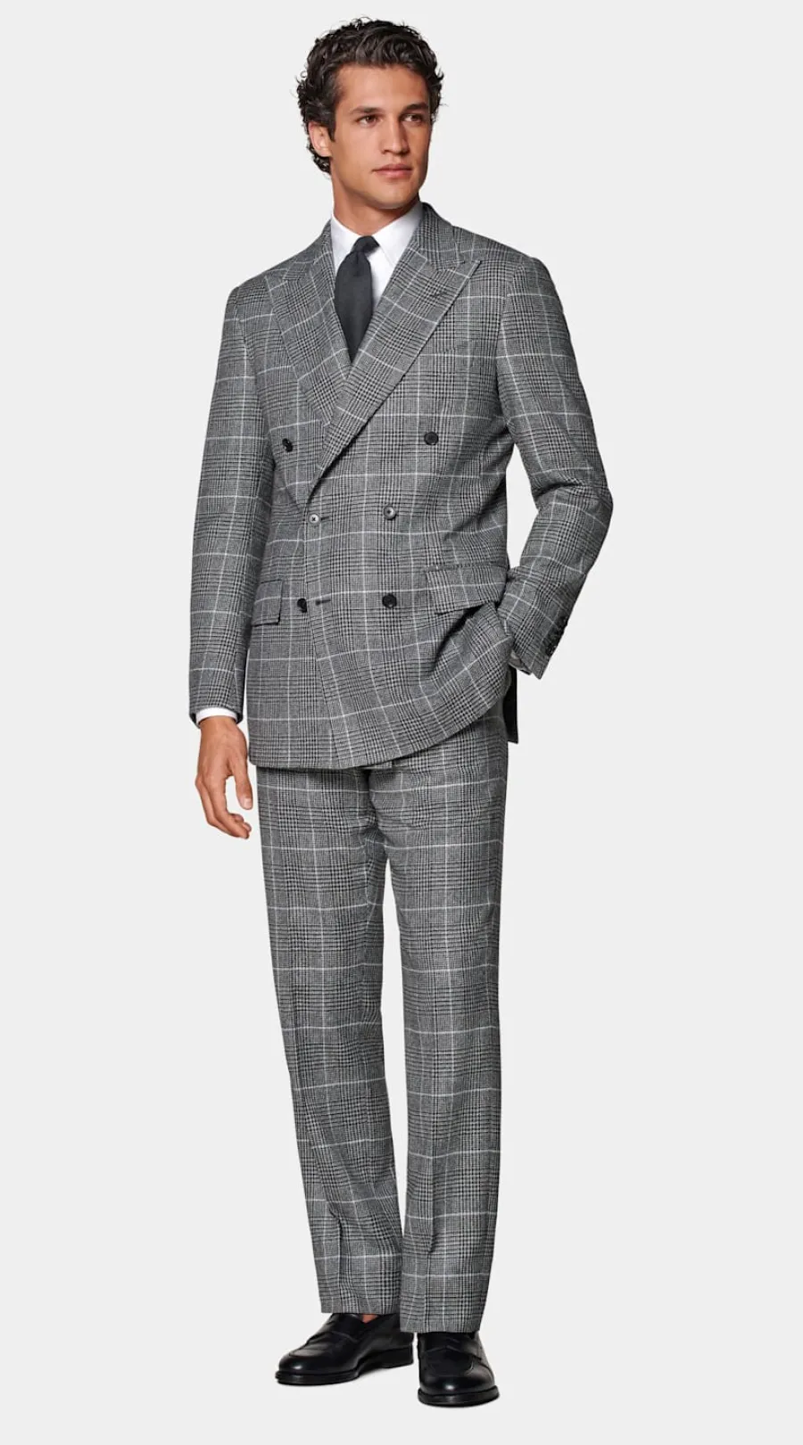 Shop Milano Anzug in mittelgrau kariertem Tailored Fit Moderne Anzüge