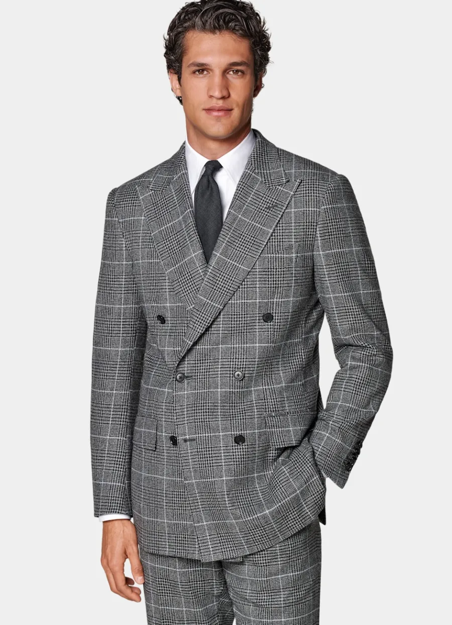 Shop Milano Anzug in mittelgrau kariertem Tailored Fit Moderne Anzüge