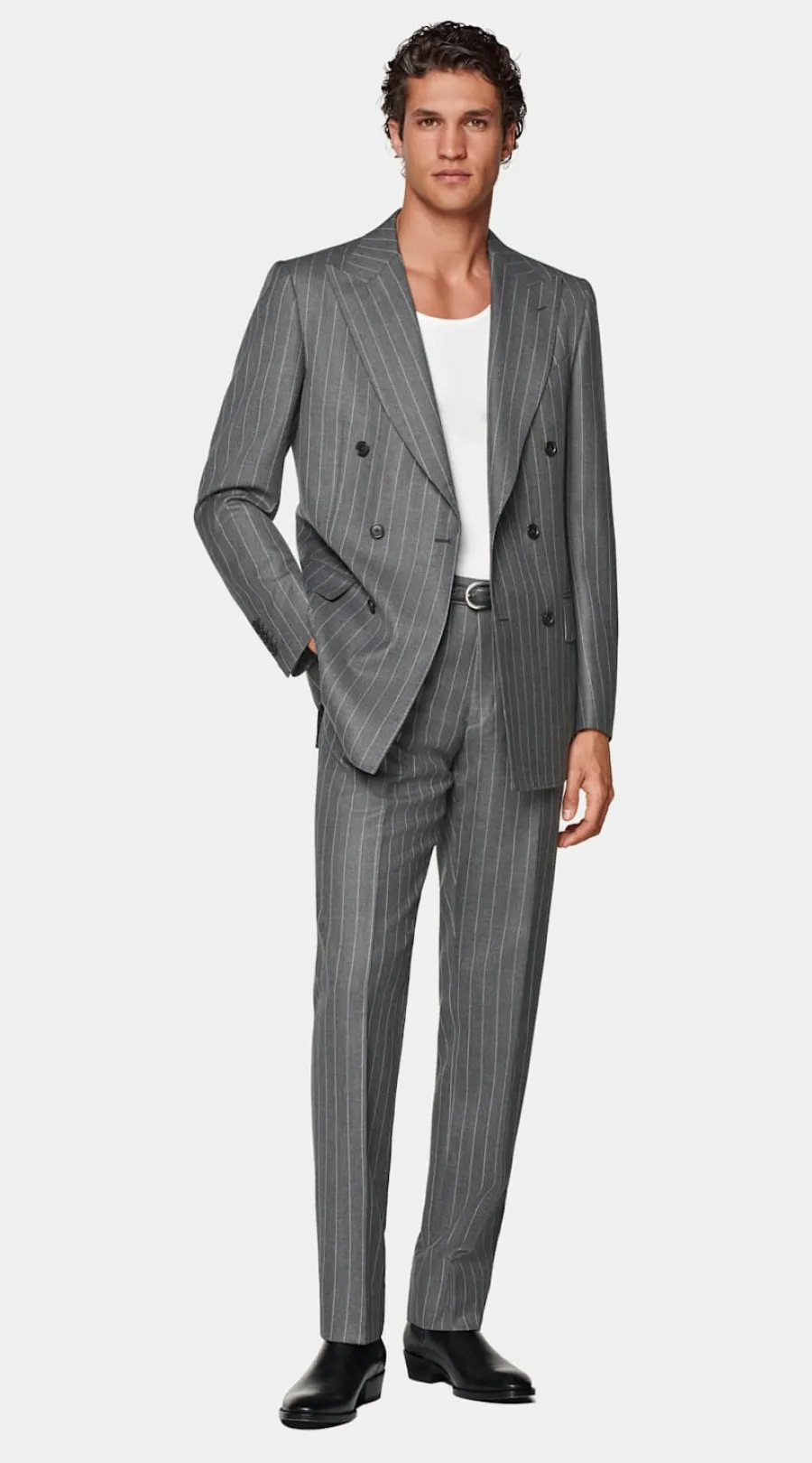 Sale Milano Anzug mittelgrau gestreift Tailored Fit Moderne Anzüge