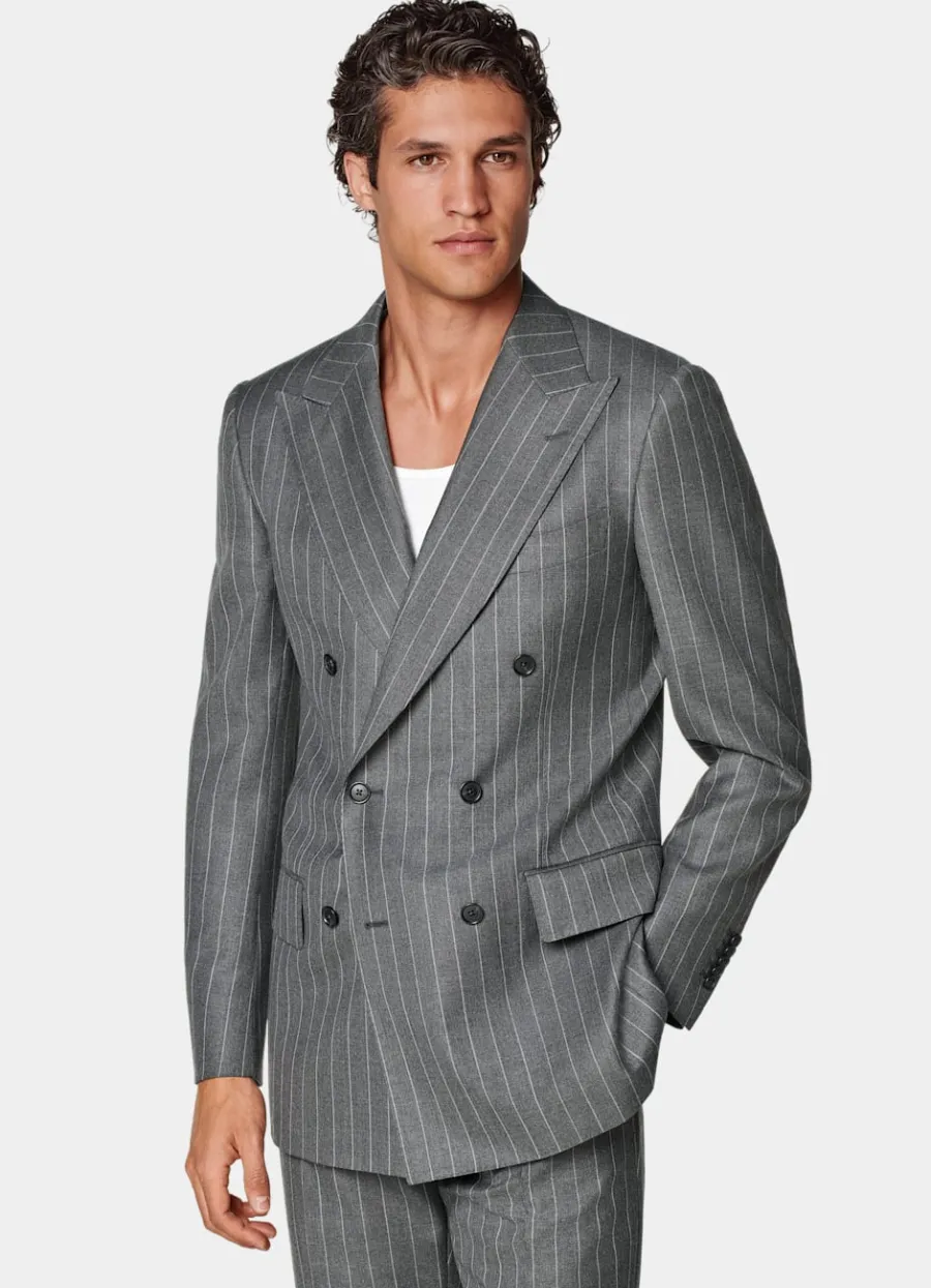 Sale Milano Anzug mittelgrau gestreift Tailored Fit Moderne Anzüge