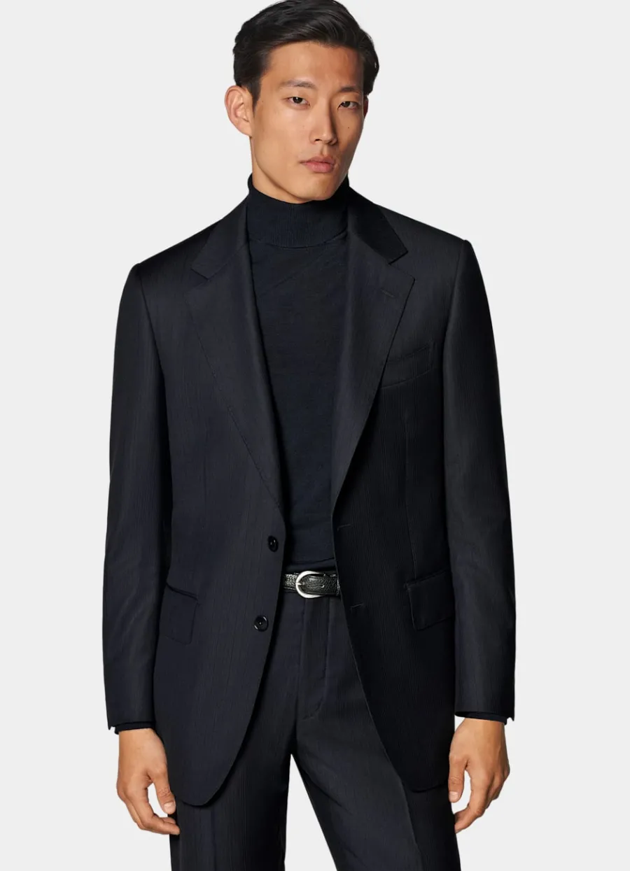 Cheap Milano Anzug navy gestreift Tailored Fit Winterhochzeit | Hochzeitsanzüge