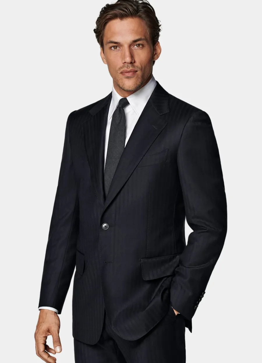 Discount Milano Anzug navy gestreift Tailored Fit Klassische Anzüge