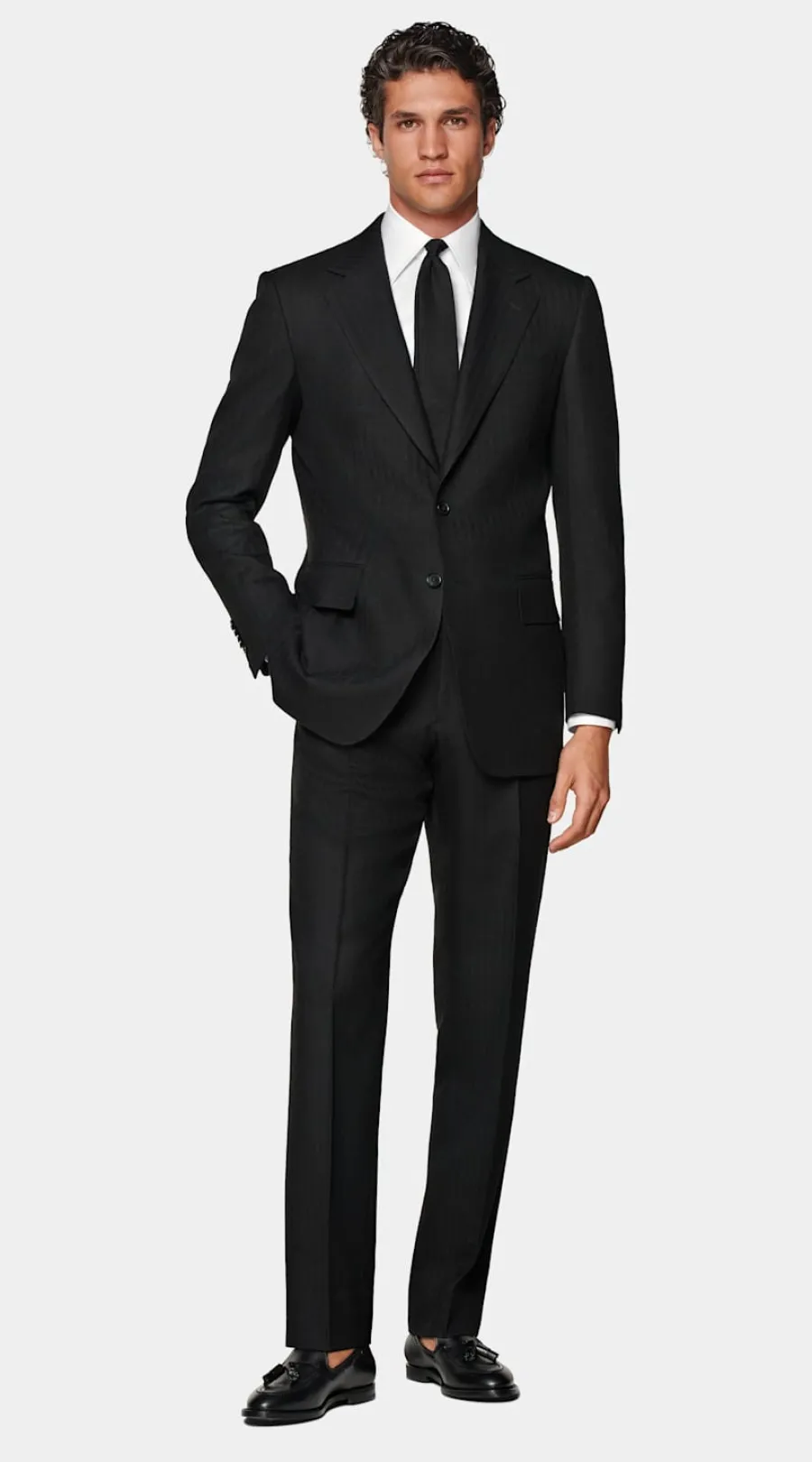 Best Milano Anzug schwarz Fischgrätmuster Tailored Fit Formelle Hochzeit | Hochzeitsanzüge