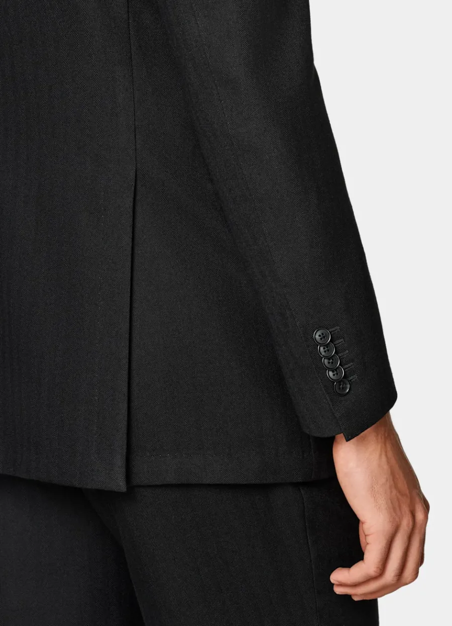 milano_anzug_schwarz_fischgrtmuster_tailored_fit_2.webp Best Milano Anzug schwarz Fischgrätmuster Tailored Fit Formelle Hochzeit | Hochzeitsanzüge