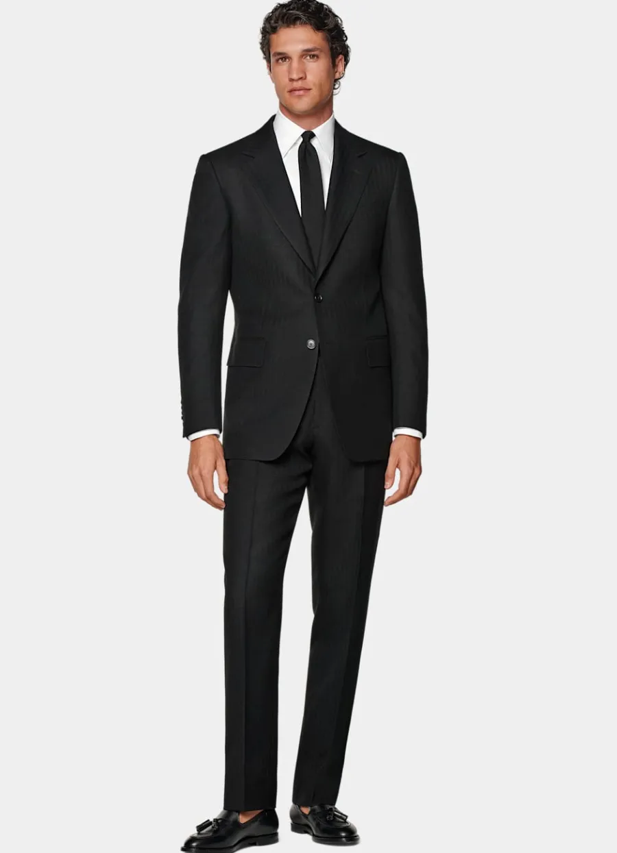 milano_anzug_schwarz_fischgrtmuster_tailored_fit_3.webp Best Milano Anzug schwarz Fischgrätmuster Tailored Fit Formelle Hochzeit | Hochzeitsanzüge