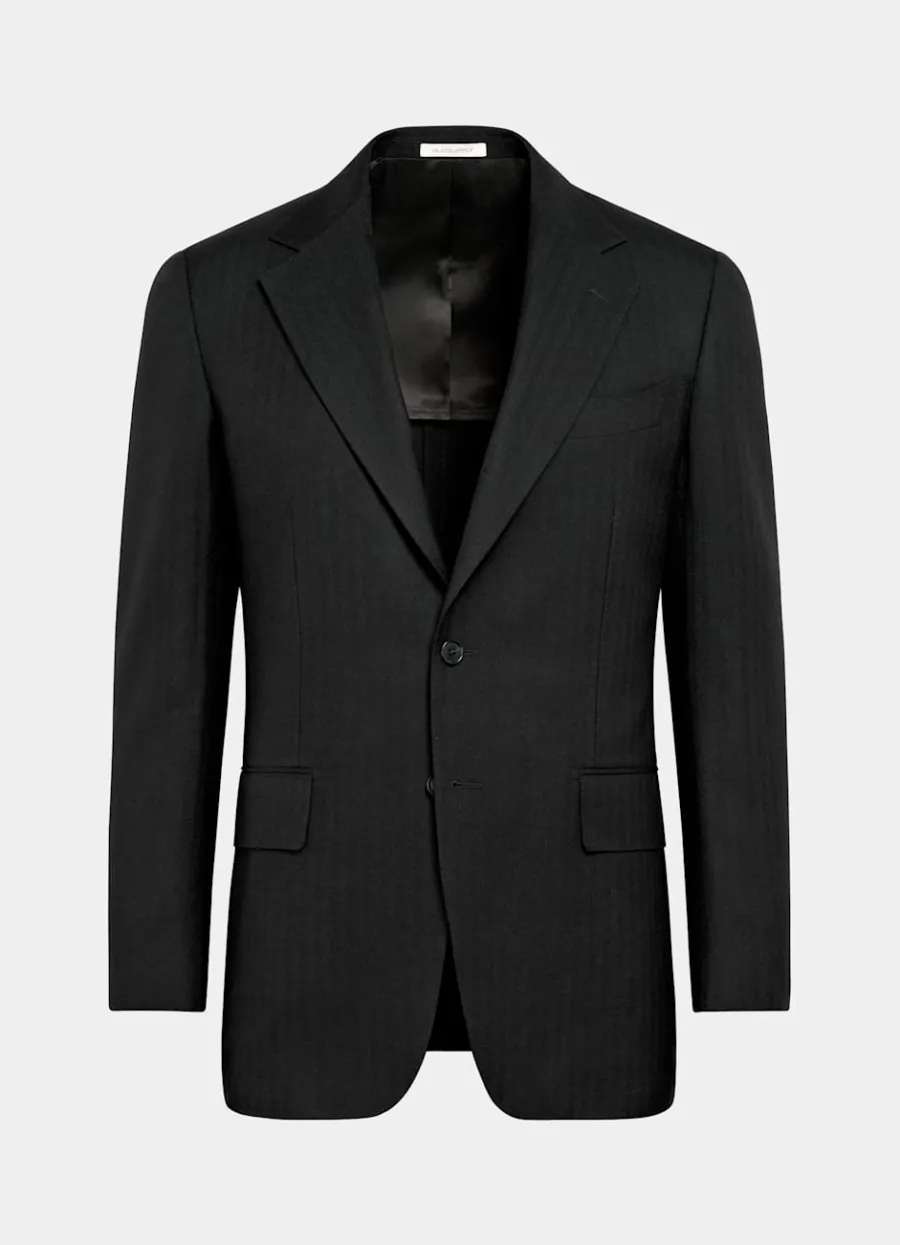 milano_anzug_schwarz_fischgrtmuster_tailored_fit_9.webp Best Milano Anzug schwarz Fischgrätmuster Tailored Fit Formelle Hochzeit | Hochzeitsanzüge