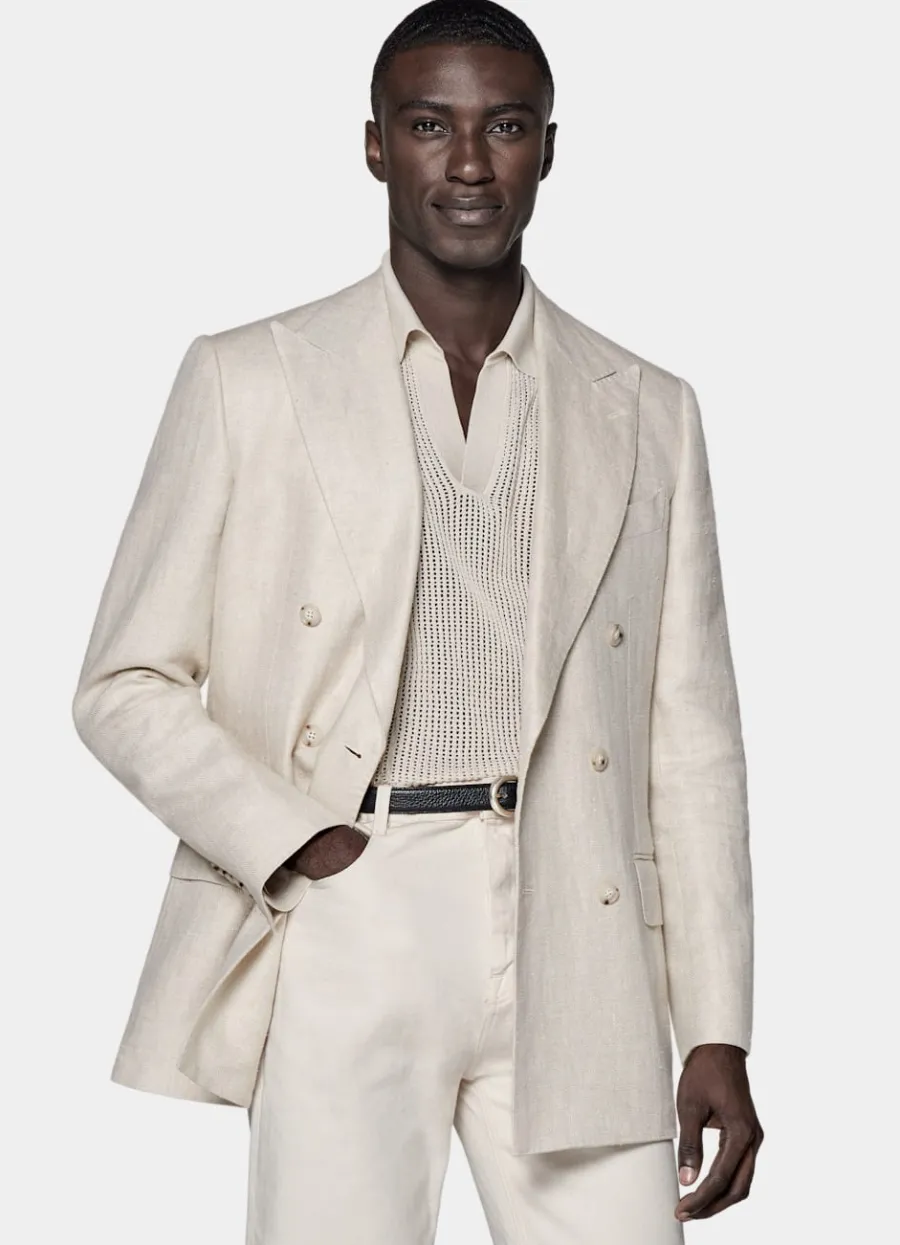Hot Milano Sakko helltaupe Fischgrätmuster Tailored Fit Sakkos