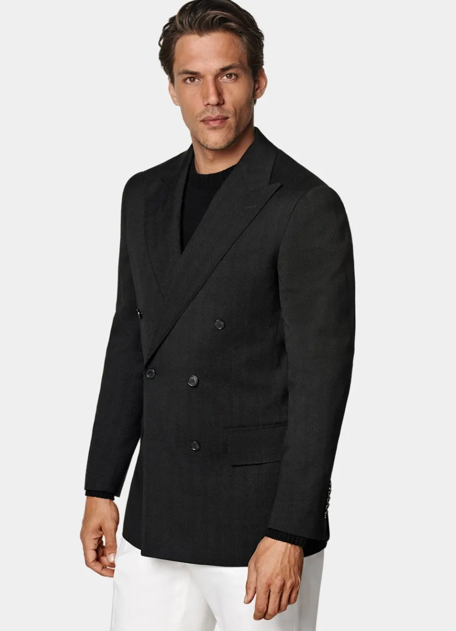 Discount Milano Sakko schwarz Fischgrätmuster Tailored Fit Casual Chic Hochzeit | Sakkos