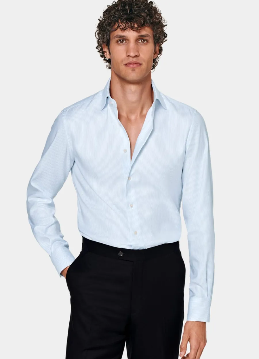 Discount Oxford Hemd hellblau gestreift Extra Slim Fit Traveller Hemden | Klassische & Businesshemden