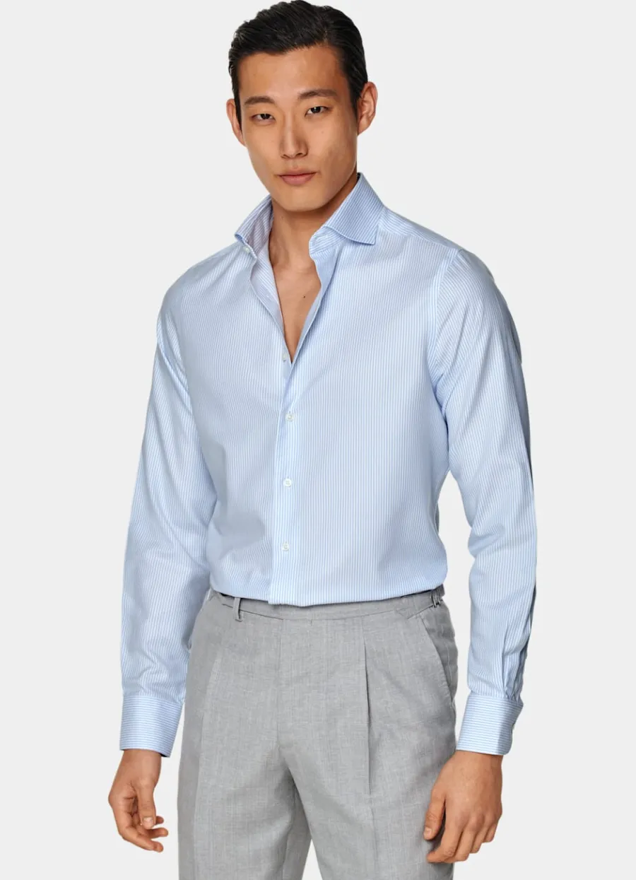Shop Oxford Hemd hellblau gestreift Extra Slim Fit Traveller Hemden | Klassische & Businesshemden