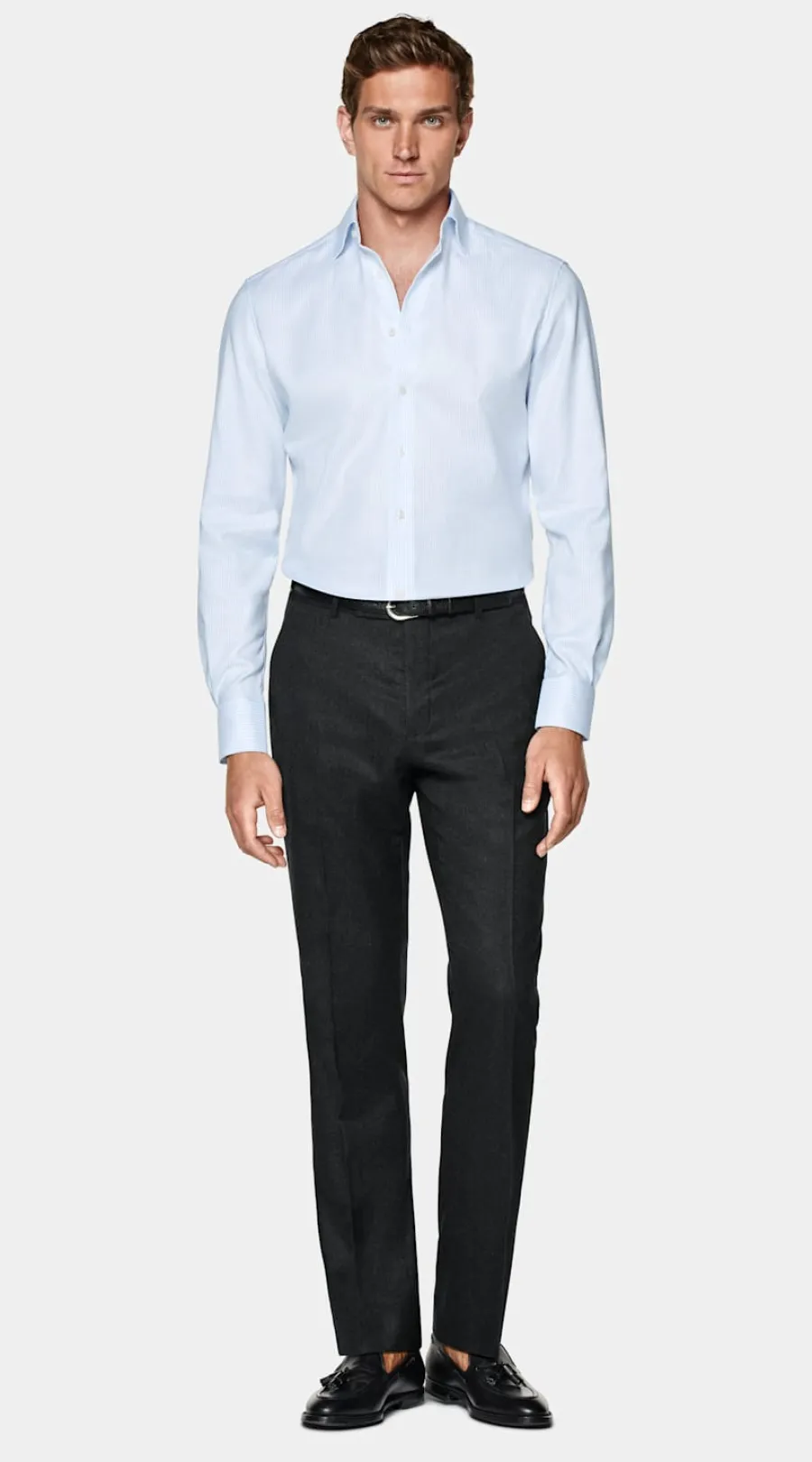 Hot Oxford Hemd hellblau gestreift Tailored Fit Traveller Hemden | Klassische & Businesshemden