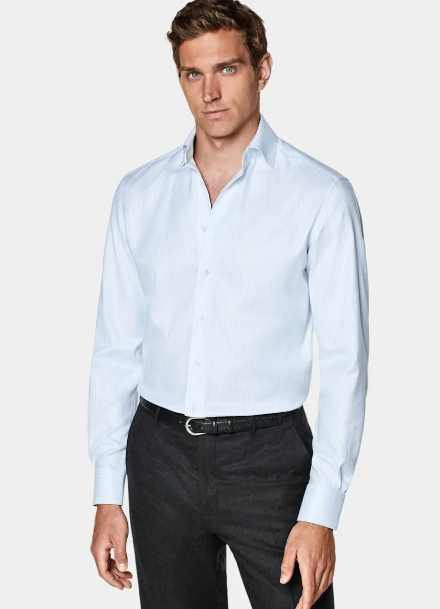 Hot Oxford Hemd hellblau gestreift Tailored Fit Traveller Hemden | Klassische & Businesshemden
