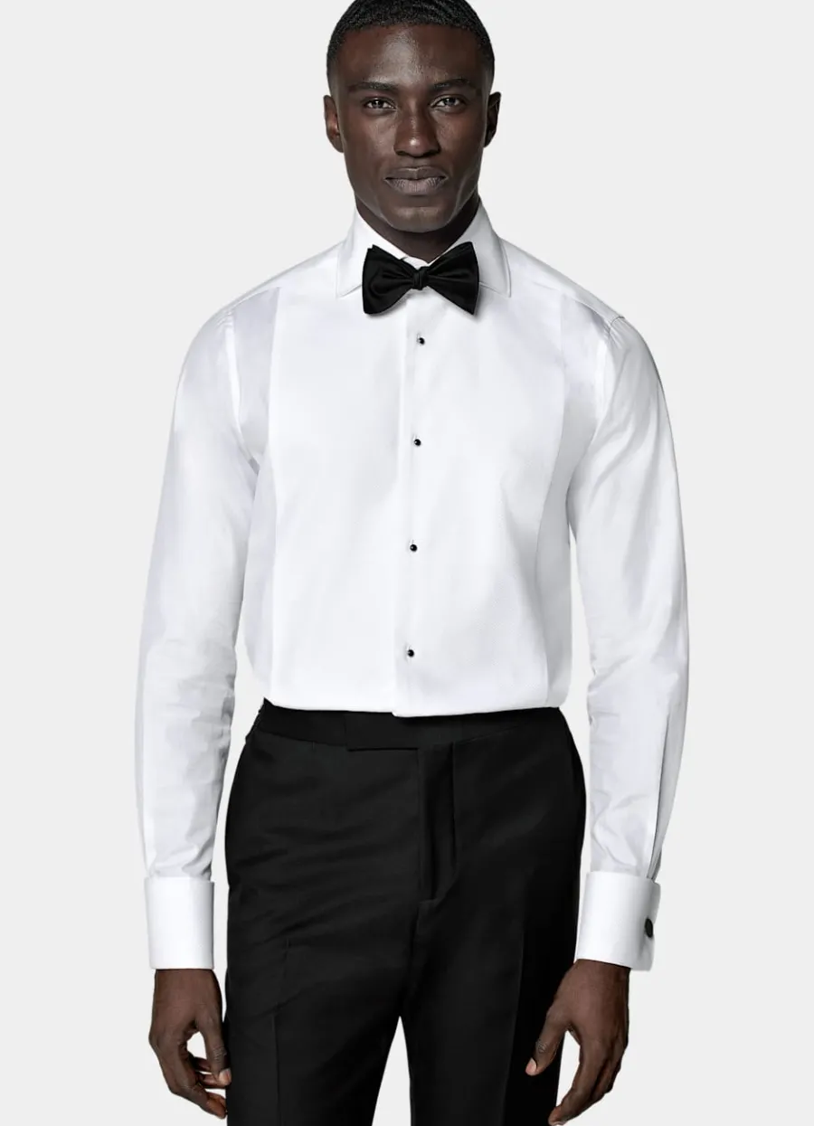 Outlet Piqué-Smokinghemd weiß Slim Fit Smokinghemden | Smokinghemden