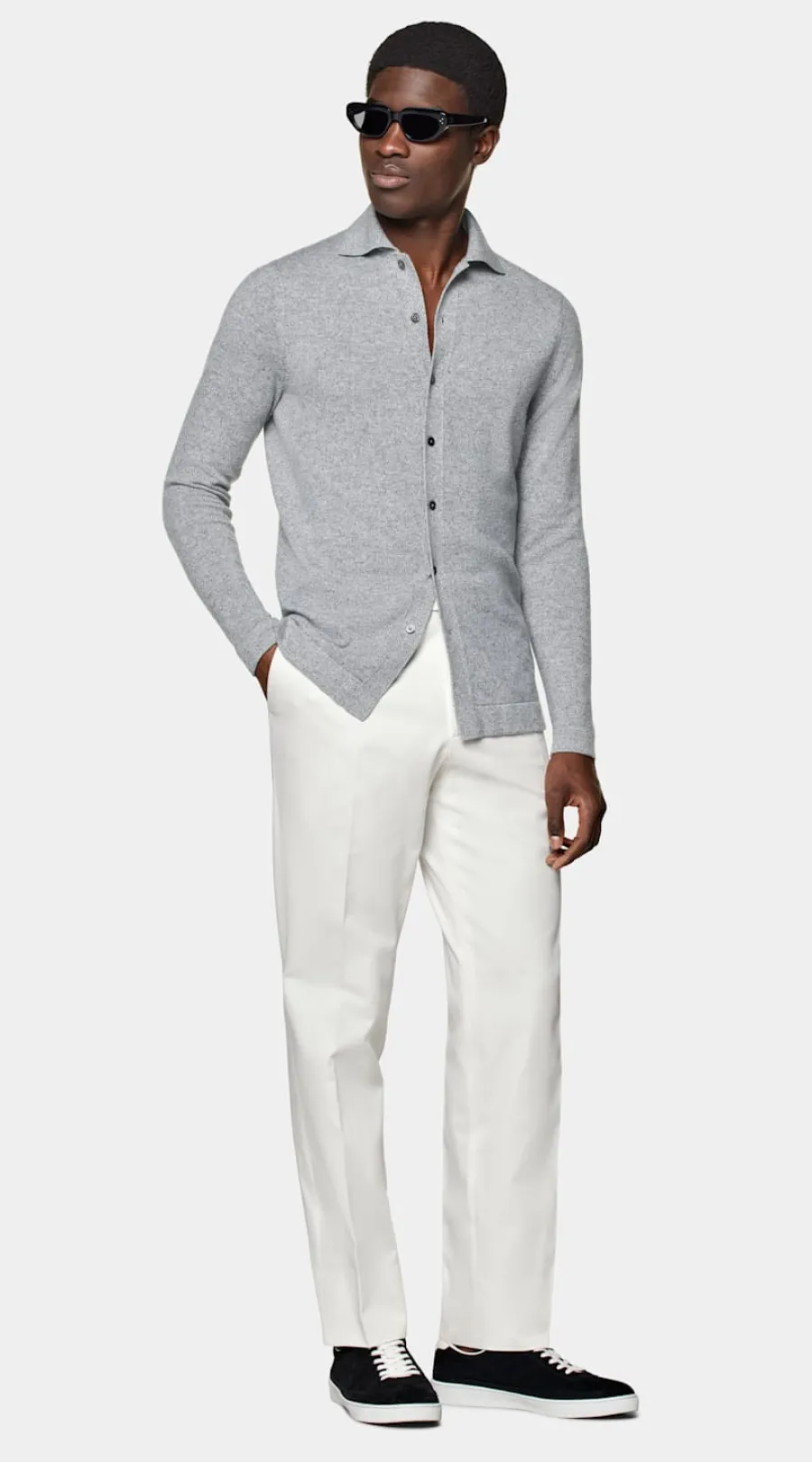 Sale Polo-Cardigan grau Langarm Strickhemden | Cardigans