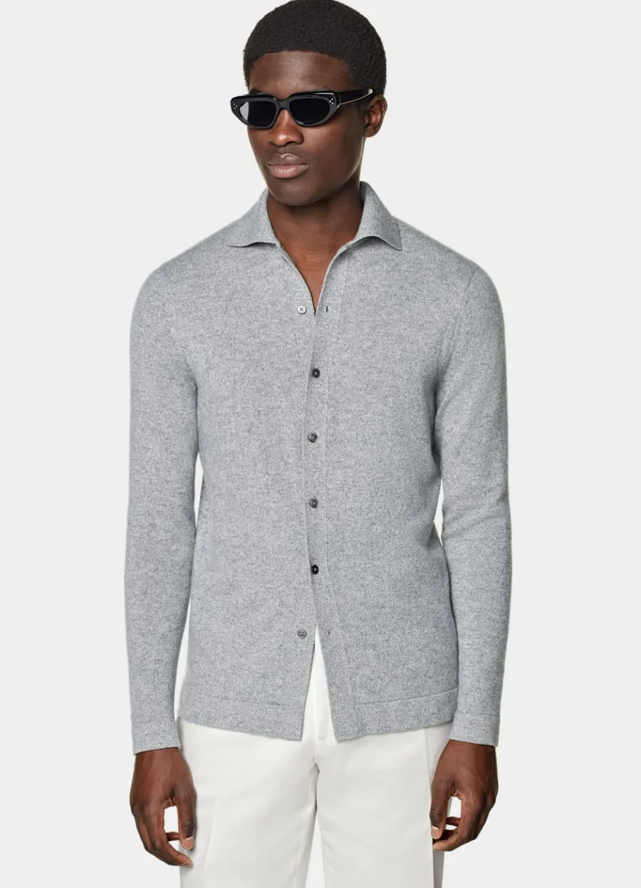 Sale Polo-Cardigan grau Langarm Strickhemden | Cardigans