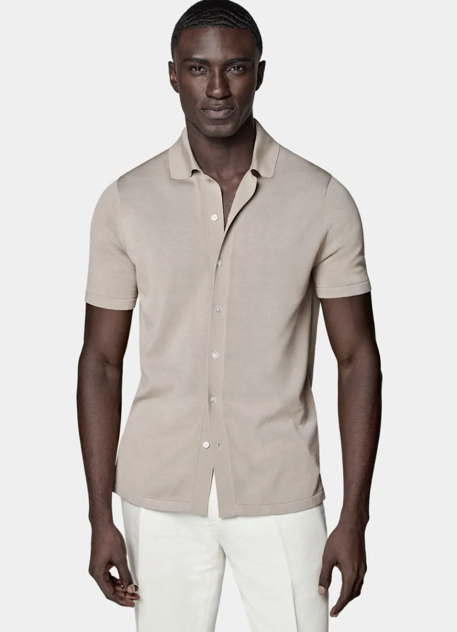 Online Polo-Cardigan helltaupe Strickhemden | Cardigans
