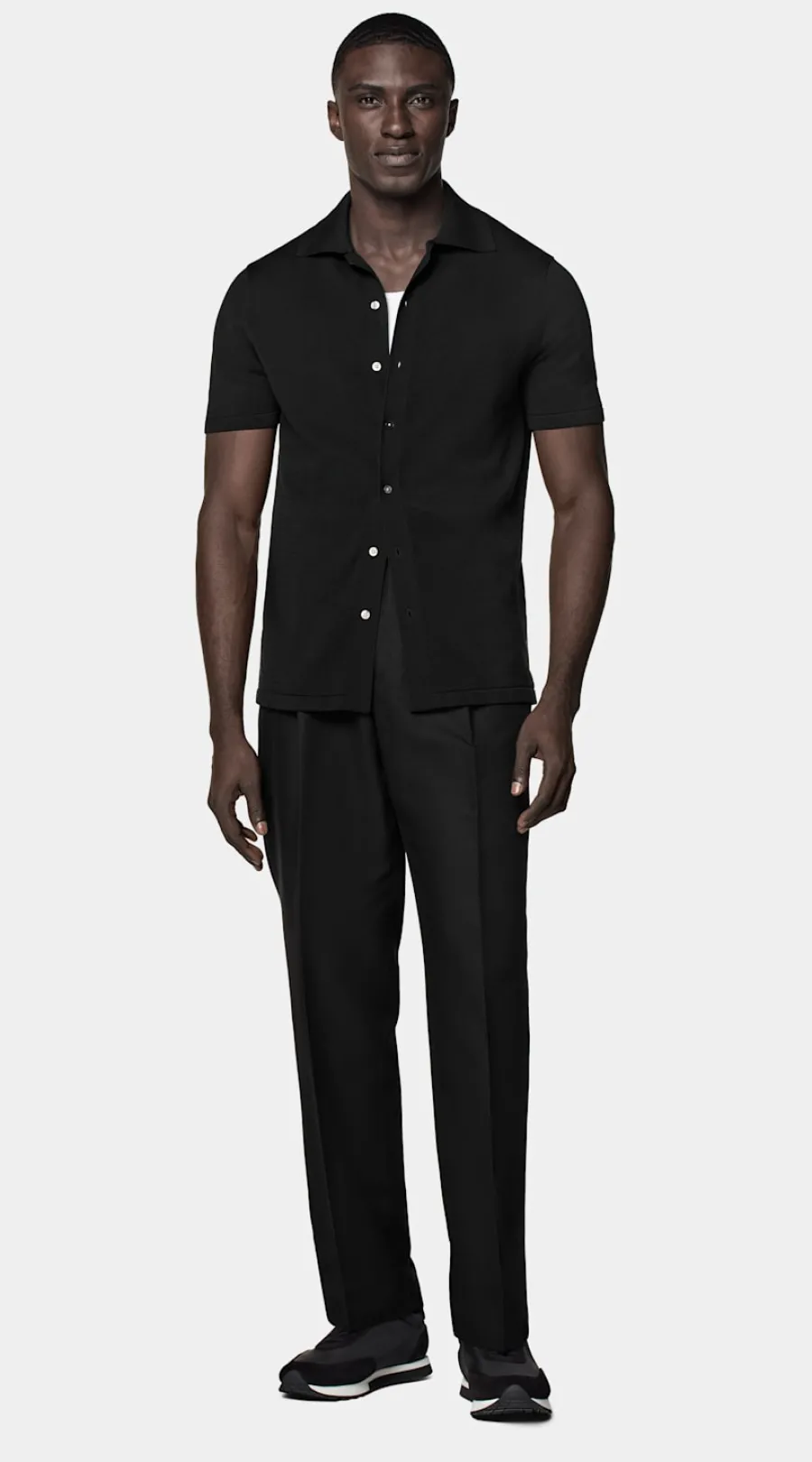 Outlet Polo-Cardigan schwarz Strickhemden | Cardigans