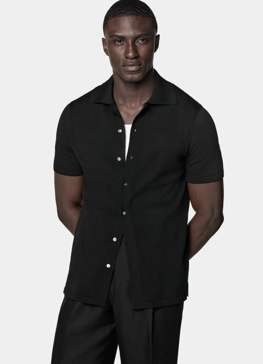 Outlet Polo-Cardigan schwarz Strickhemden | Cardigans