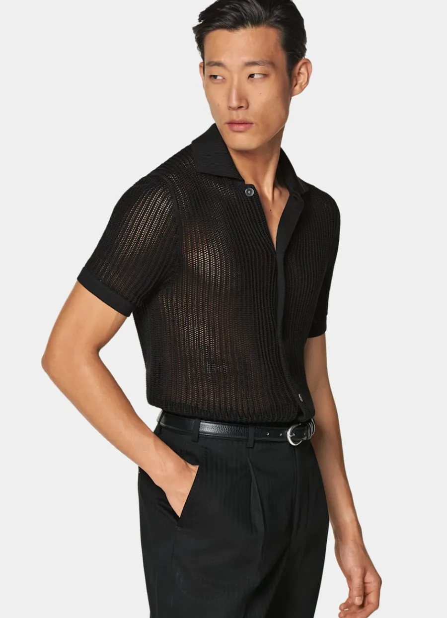 Clearance Polo-Cardigan schwarz Crochet Cardigans | Poloshirts