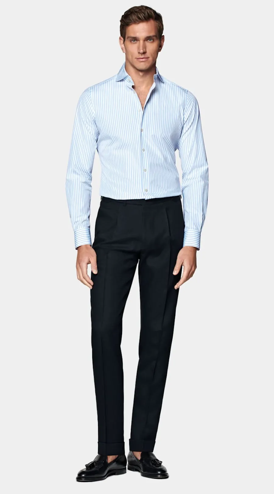 Clearance Popeline Hemd blau gestreift Slim Fit Klassische & Businesshemden