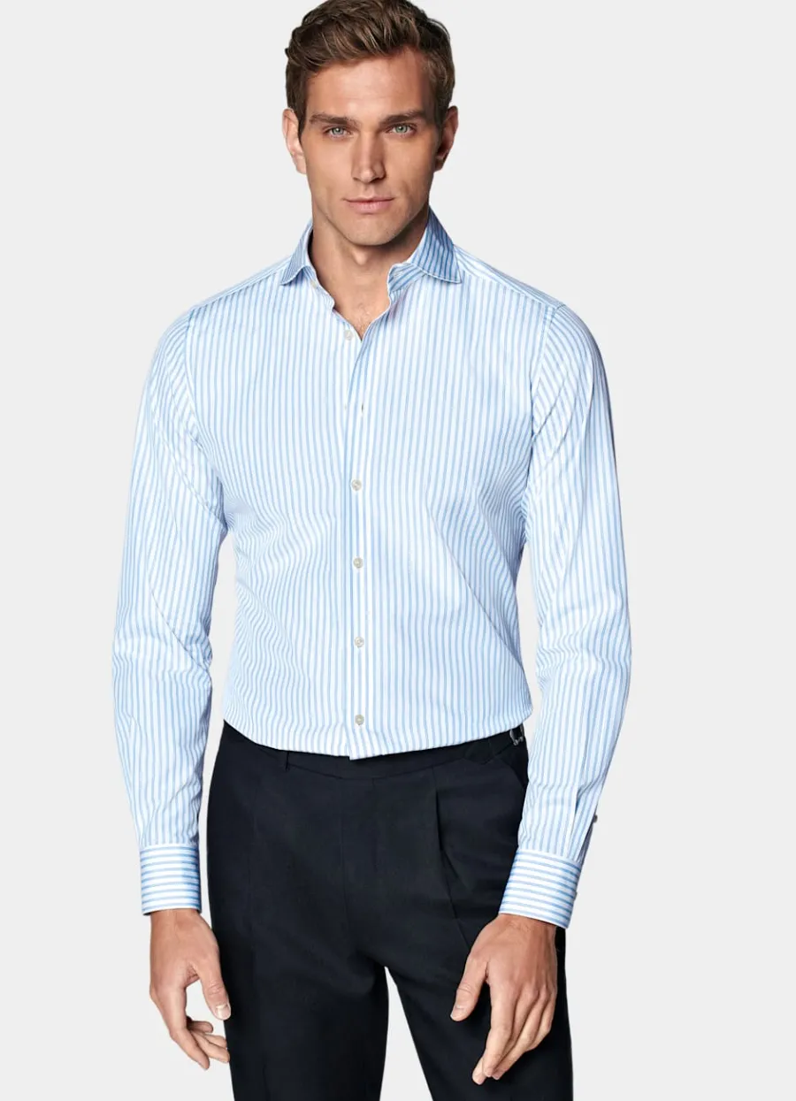 Clearance Popeline Hemd blau gestreift Slim Fit Klassische & Businesshemden