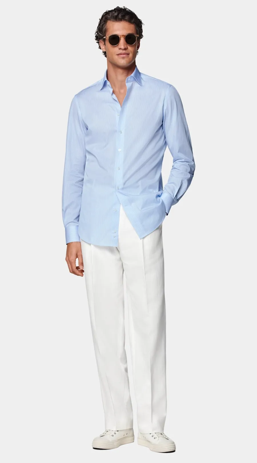 Discount Popeline Hemd blau gestreift Tailored Fit Klassische & Businesshemden