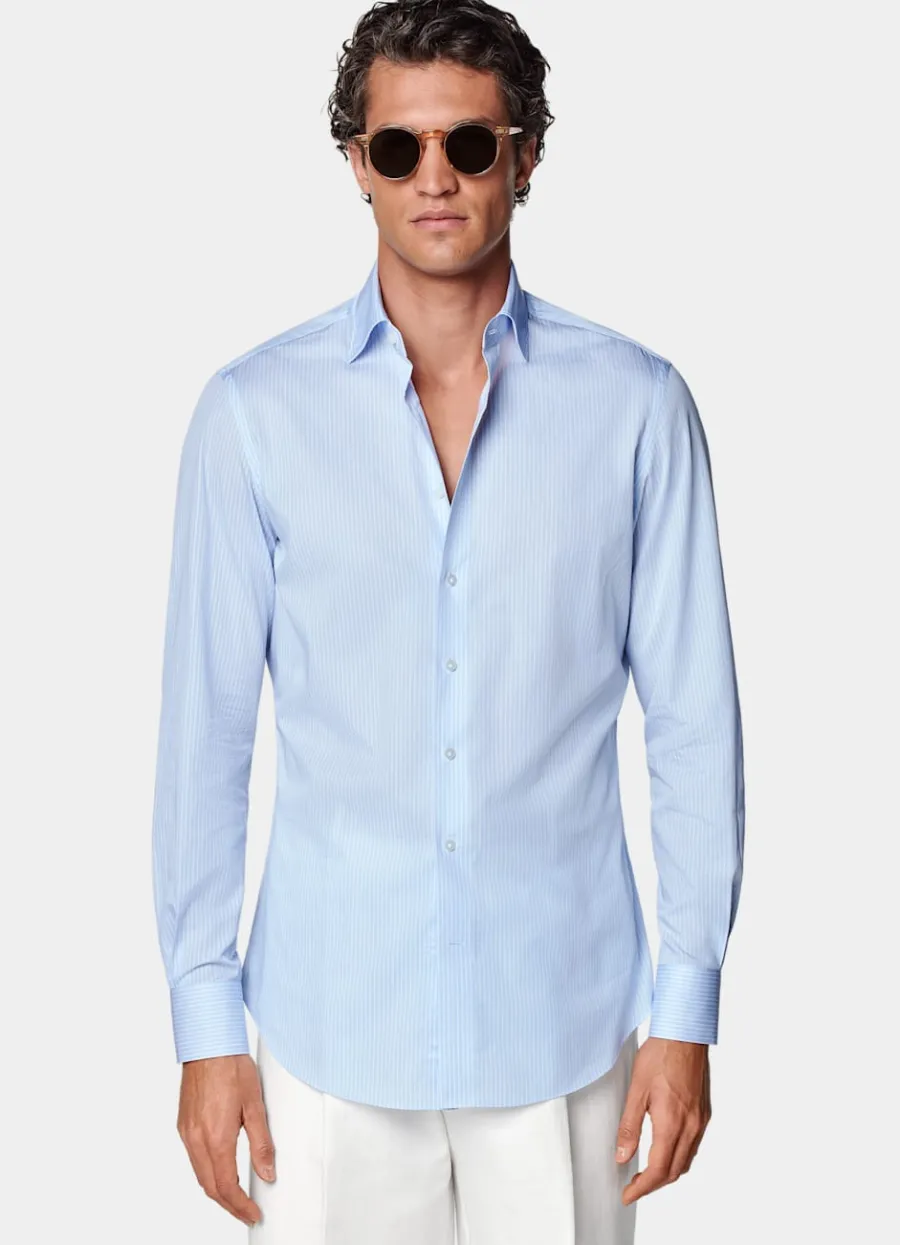 Discount Popeline Hemd blau gestreift Tailored Fit Klassische & Businesshemden