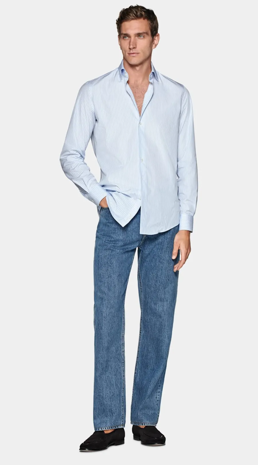 Best Popeline Hemd hellblau gestreift Slim Fit Klassische & Businesshemden